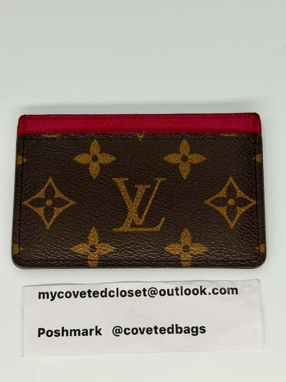 LV Monogram Card Holder with Fuchsia Excellent Condition w/Box and Dust Bag - Picture 3 of 13